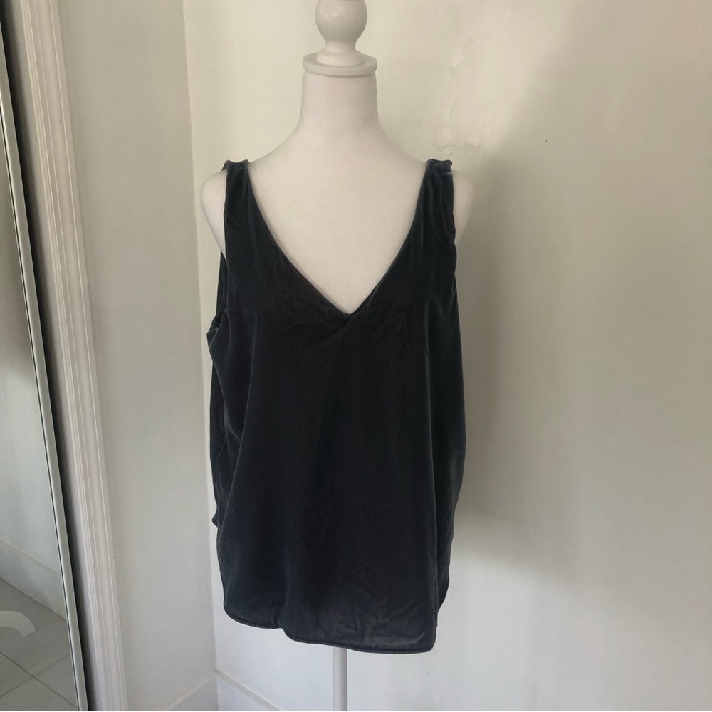 NEW! LOFT Women Bluish Gray V-Neck Tank Top Velvet Blouse Sz L